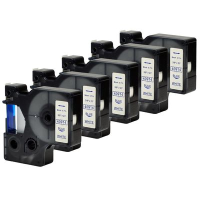 5PK Blue on White Label Tape 40914 S0720690 Dymo D1 Labeling Cassette 3/8" 9mm Labeler Compatible for Dymo LabelManager 160 210D 280