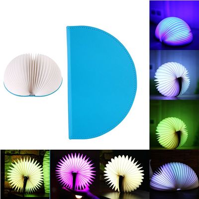 JIAN YA NA Folding Book Lamp,7 Colors Changing Dimmable Nightlight Booklight,USB Rechargeable Semicircle Book Light Desk Table Lamp for Decoration Gift with Remote Controller (Blue)