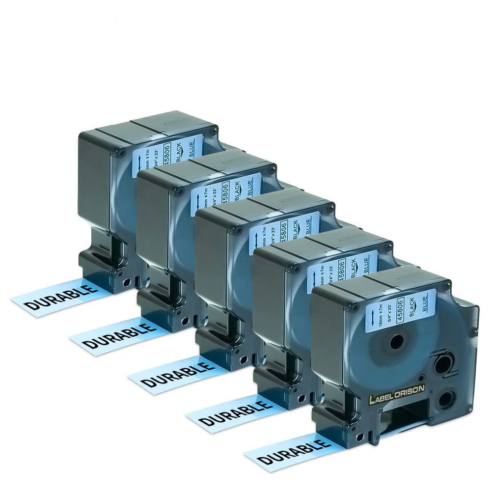 5PK Compatible D1 Label 45806 Black on Blue Dymo Label Cassette 3/4" W x 23' L for LabelManager 360D 420P 500TS