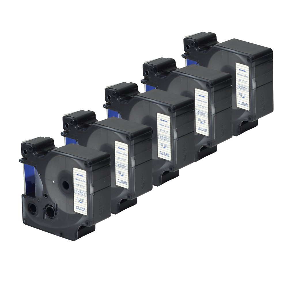 5PK D1 Label Cassette 45801 Blue on Clear Compatible with Dymo Label Maker Cassette Compatible for LabelManager 350D 400 500TS(3/4"W x 23'L)