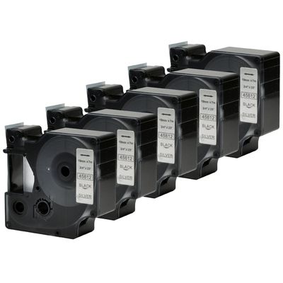 5PK D1 Cartridge Replace 45812 Black on Silver Label Cassette 19mm(3/4") Compatible for LabelManager 350D 400 500TS