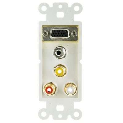ACL Decora with 1 VGA, 3.5mm Stereo and 3 RCA (Red/White/Yellow) Female Couplers Wall Plate Insert, White, 1 Pack