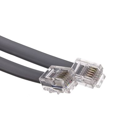 ACL 7 Feet RJ12 (6P/6C) Male to Male Telephone Flat Cable (Voice), Reverse, Silver Satin, 3 Pack