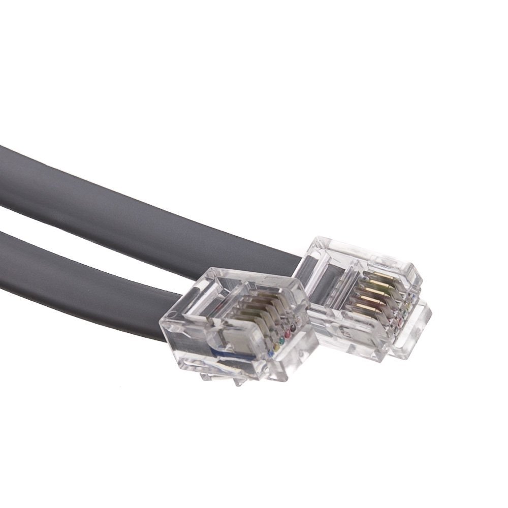 ACL 7 Feet RJ12 (6P/6C) Male to Male Telephone Flat Cable (Voice), Reverse, Silver Satin, 3 Pack
