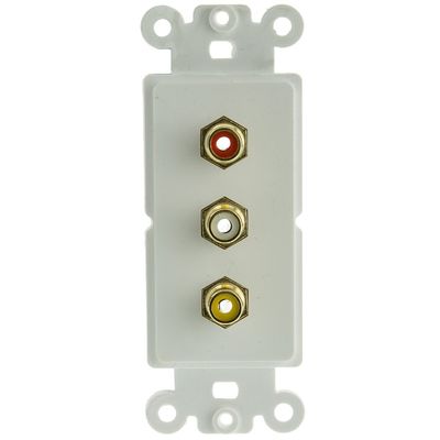 ACL Decora 3 RCA Couplers (Red/White/Yellow), RCA Female Wall Plate Insert, White, 3 Pack