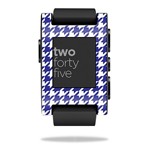 MightySkins Skin Compatible with Pebble Smart Watch  Blue Houndstooth | Protective, Durable, and Unique Vinyl Decal wrap Cover | Easy to Apply, Remove, and Change Styles | Made in The USA