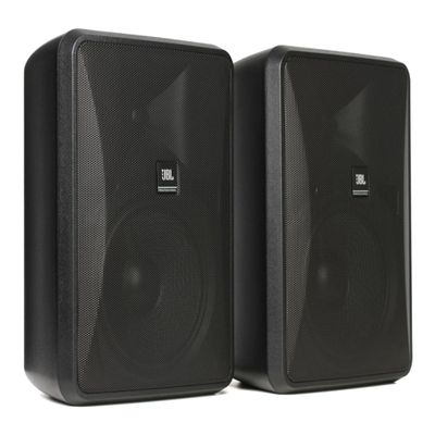 JBL Professional Control 28-1L indoor, outdoor speaker, landscape, broad coverage, 8 inch woofer, 120 watt direct 8 setting, background, foreground, weatherproof. Sold as a Pair. Black