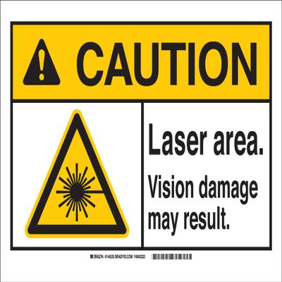 Brady 144536 Radiation and Laser Sign, Non-Reflective, Aluminum, 7" x 10" x 0.035", Black/Yellow On White