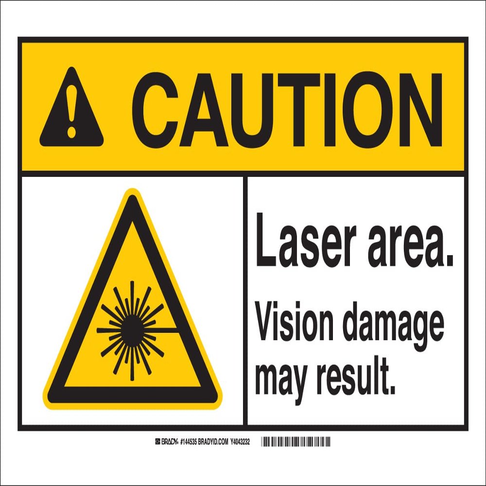 Brady 144536 Radiation and Laser Sign, Non-Reflective, Aluminum, 7" x 10" x 0.035", Black/Yellow On White