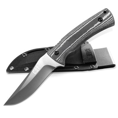Cat 9-Inch Drop-Point Fixed Blade Knife with 7Cr17MoV Stainless Steel Blade, Micarta Handle, and Nylon Sheath  Heavy Duty, Comfortable Grip for Cutting - 980013