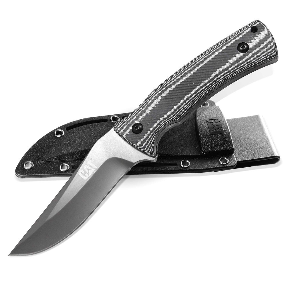 Cat 9-Inch Drop-Point Fixed Blade Knife with 7Cr17MoV Stainless Steel Blade, Micarta Handle, and Nylon Sheath  Heavy Duty, Comfortable Grip for Cutting - 980013