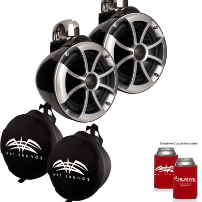 Wet Sounds ICON8-BFC ICON Series Fixed Clamp Wake Tower Speakers (Pair) with Wet Sounds Suitz8 Speaker Covers