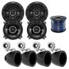 4X Kicker 4" Mini Tower Enclosure, 4X Kicker 4" Inch 2-Way Black Car Audio Stereo Coaxial Speakers, Enrock Audio Marine Grade Spool of 50 Foot 16-Gauge Speaker Wire view 1