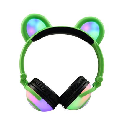 4 Modes LED Music Lights Earphone Gaming Foldable Bear Ear Rechargeable Headset (Green)