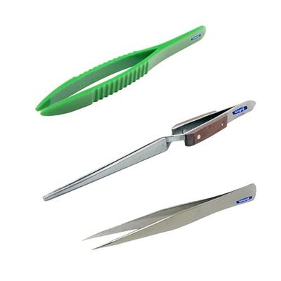 Tweezers Set 3 Pieces Includes Non-Conductive Plastic, AA and Straight Fiber Grip Cross-Locking Jewelers Watchmakers, Hobbies