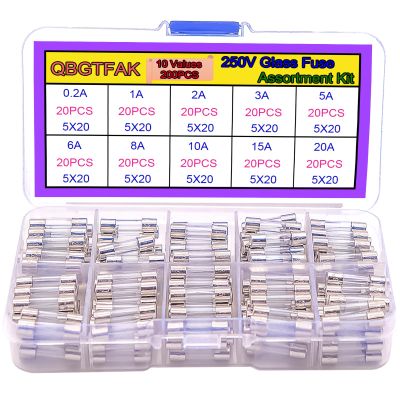 200pcs Quick Blow Glass Tube Fuse Assorted Kit Amp 250V 0.2A, 1A, 2A, 3A, 5A, 6A, 8A, 10A,15A,20A 5x20mm Ted Lele (5x20mm)