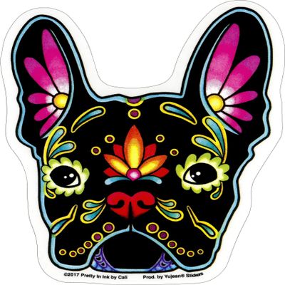 Cali French Bulldog, Sugar Skull Dog - 4.13" x 4.88" - Sticker DECAL