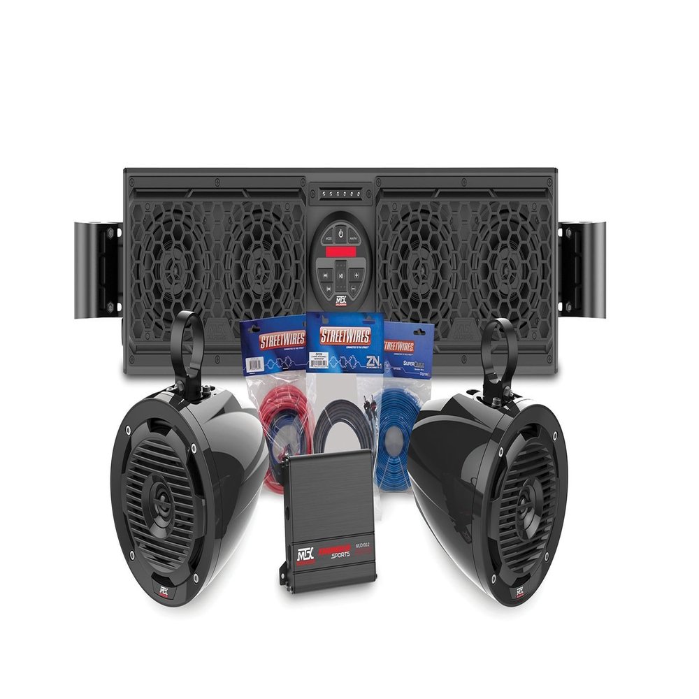 MTX RZRBOAKIT2 Polaris RZR Bluetooth Overhead Audio Sound Bar with 2-Channel Amplifier and 2 Roll Cage Speaker System
