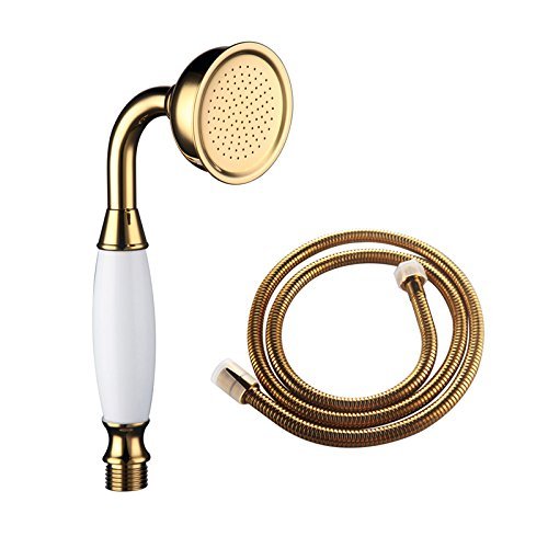 Shile Traditional Brass Ceramics Telephone Handheld Shower Head with 1.5 Meter Hose for Bathroom Gold Finish