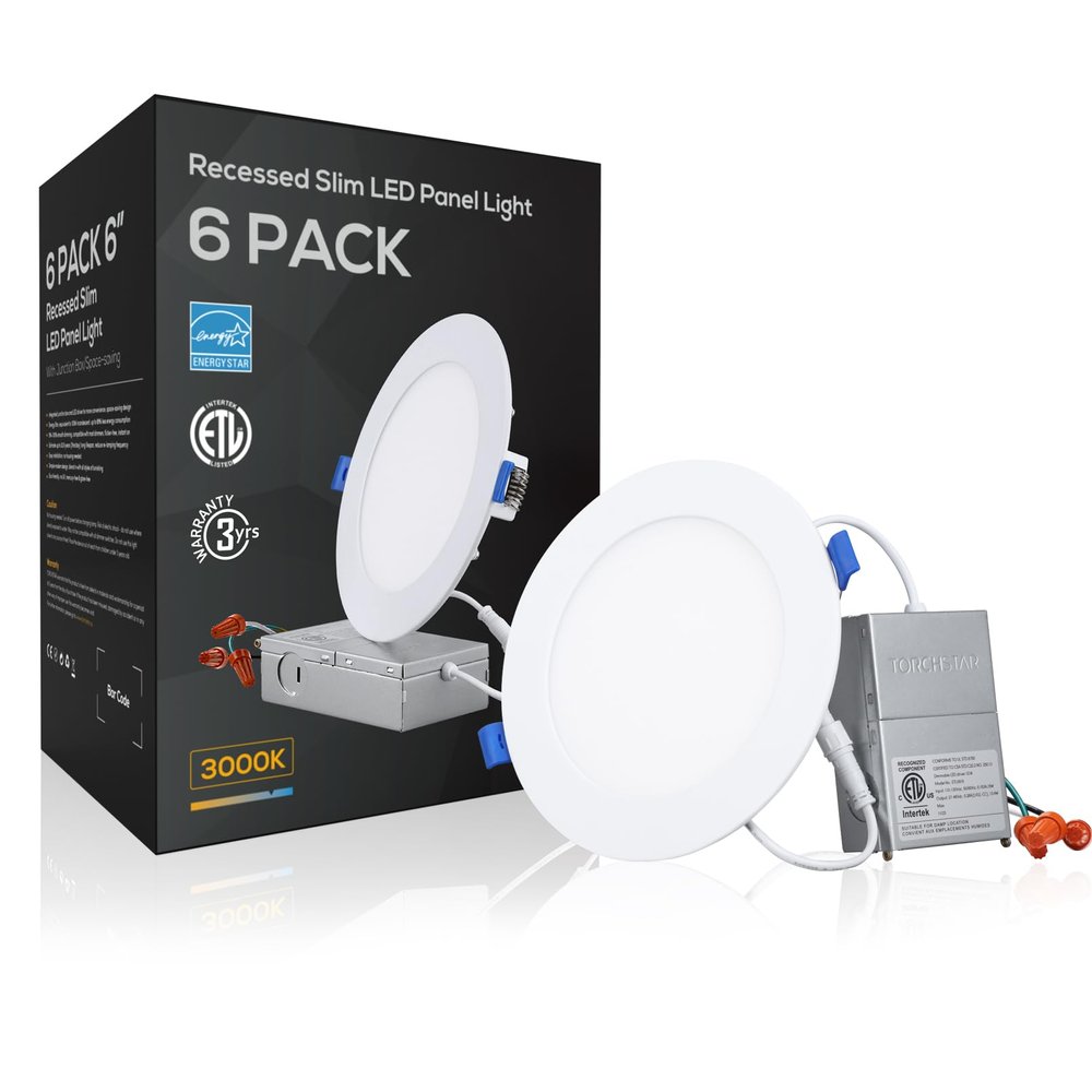 TORCHSTAR 6-Pack 6 Inch Ultra-Thin LED Recessed Light, CRI90 12W, 3000K