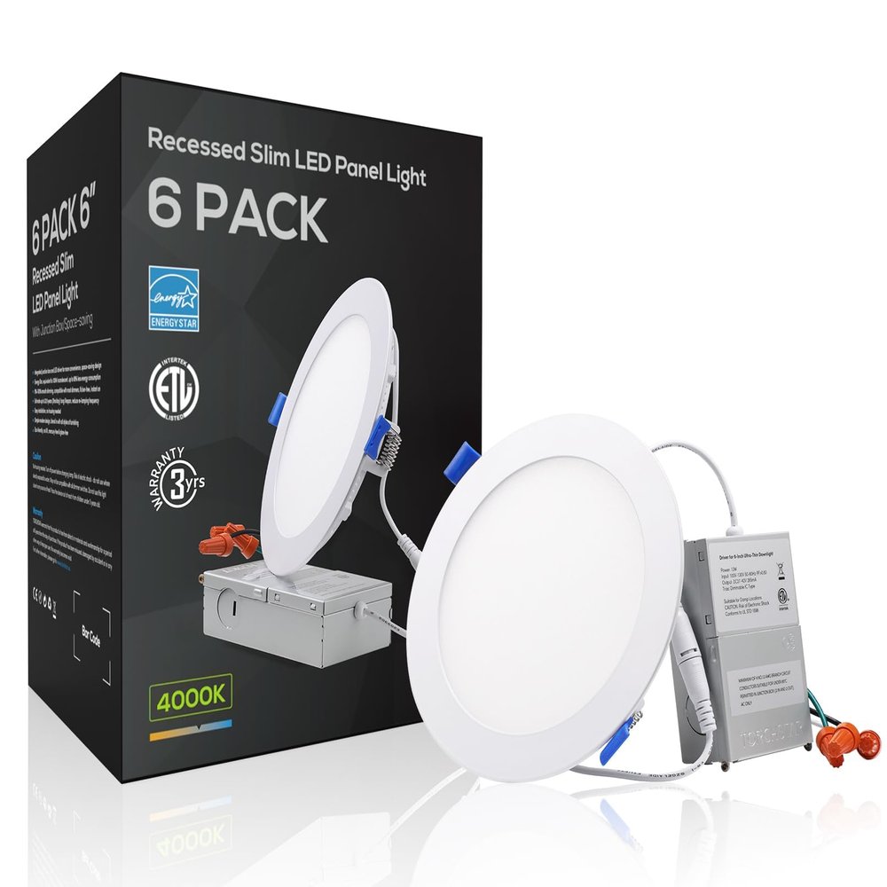 TORCHSTAR 6-Pack 6 Inch Ultra-Thin LED Recessed Light, CRI90 12W, 4000K