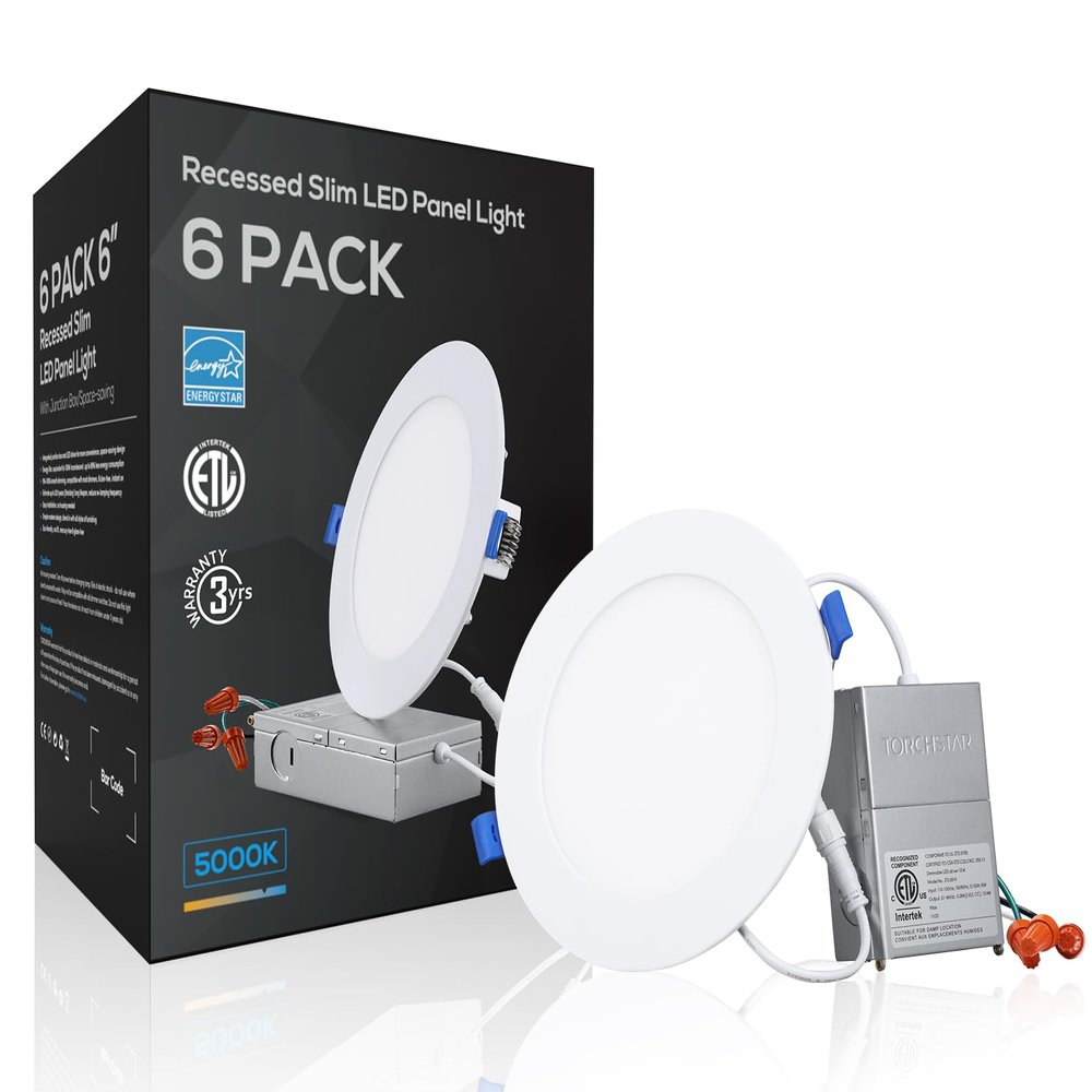 TORCHSTAR 6-Pack 6 Inch Ultra-Thin LED Recessed Light, CRI90 12W, 5000K