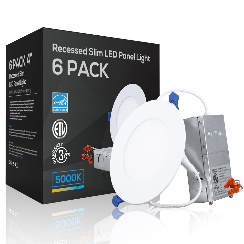 TORCHSTAR 6-Pack 4 Inch Ultra-Thin LED Recessed Light, CRI90 9W, 5000K