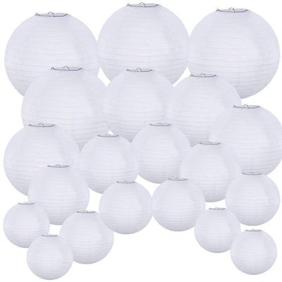Supla 20 Pack Chinese White Paper Lantern Round 4 6 8 10 12 White Hanging Lanterns Wedding Party Decorations