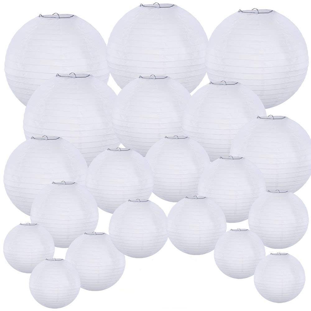 Supla 20 Pack Chinese White Paper Lantern Round 4 6 8 10 12 White Hanging Lanterns Wedding Party Decorations