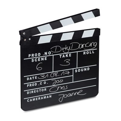 Relaxdays Film Directors Clapperboard, Wood, Chalk Board Clapper, Dry Erase Slate, Hollywood, H x W: 26 x 30 cm, Black