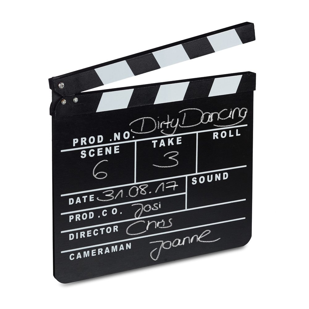 Relaxdays Film Directors Clapperboard, Wood, Chalk Board Clapper, Dry Erase Slate, Hollywood, H x W: 26 x 30 cm, Black