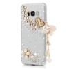 STENES Bling Case Compatible with Galaxy S8 Active Case - 3D Handmade Luxury Crystal Heart Pearl Pendant Flowers Floral Sparkle Rhinestone Cover - Gold view 1