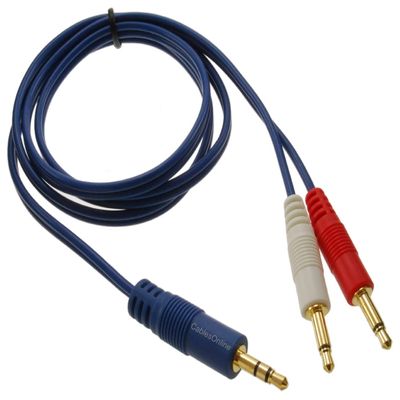 3ft CablesOnline 3.5mm Stereo Male to Dual (Rd/Wh) Mono 3.5mm Blue Audio Breakout Cable, AM-603C