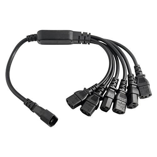Tekit IEC C14 to 6 x C13 Y Splitter Cord, 10A, 250V, IEC Male to 6 Female Cable, IEC 320 C14 Male Plug to 6 XC13 Female Y Splitter Power Cord, C14 to 6 *C13, 250V/10A, (50cm/1.64ft)