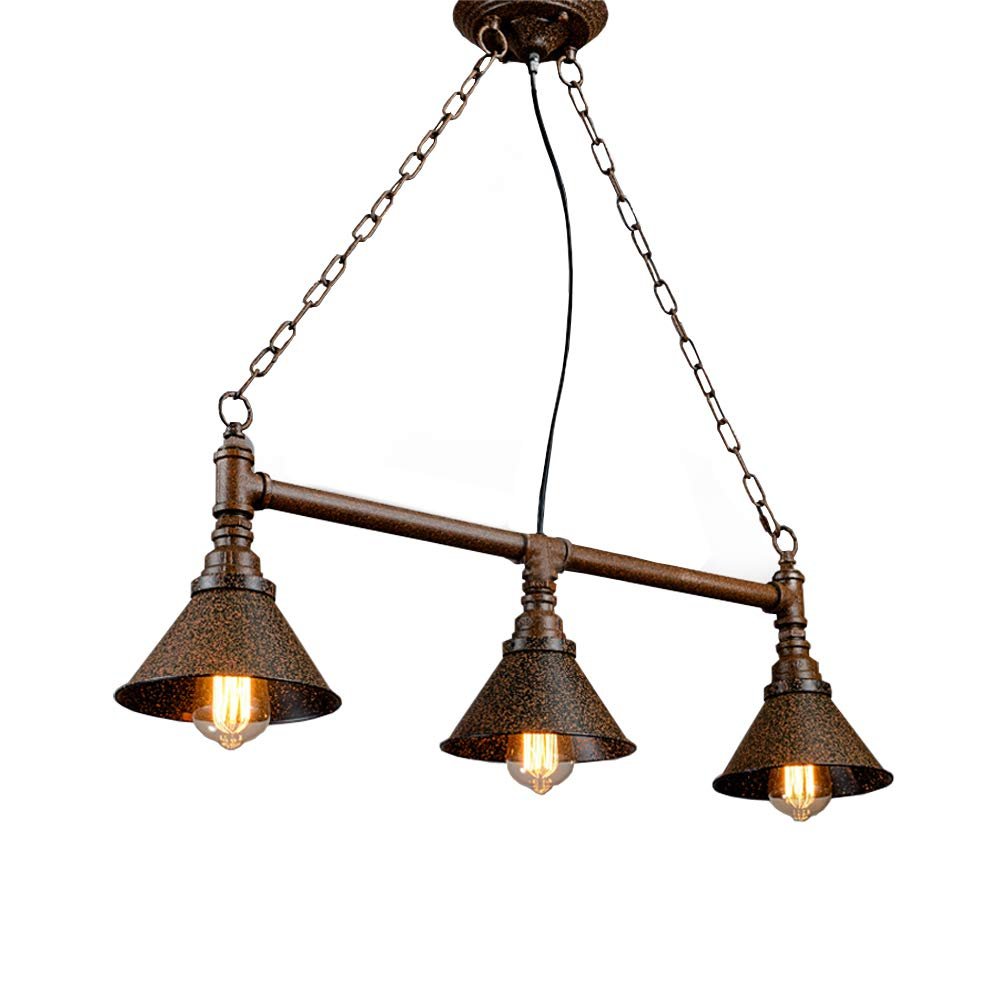 RUNNUP Adjustable Industrial 31" Wide Water Pipe Island Light with Cone Shade 3 Lights, Vintage Rustic Chandelier, Mounted Ceiling Light