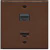 RiteAV - 1 RJ11 RJ12 Black Phone Port and 1 Cat6 Ethernet Port Wall Plate - Brown - Bracket Included view 1