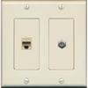 RiteAV - 1 Port Coax Cable TV- F-Type 1 Port Cat6 Ethernet Dual Gang Wall Plate - Light Almond view 1