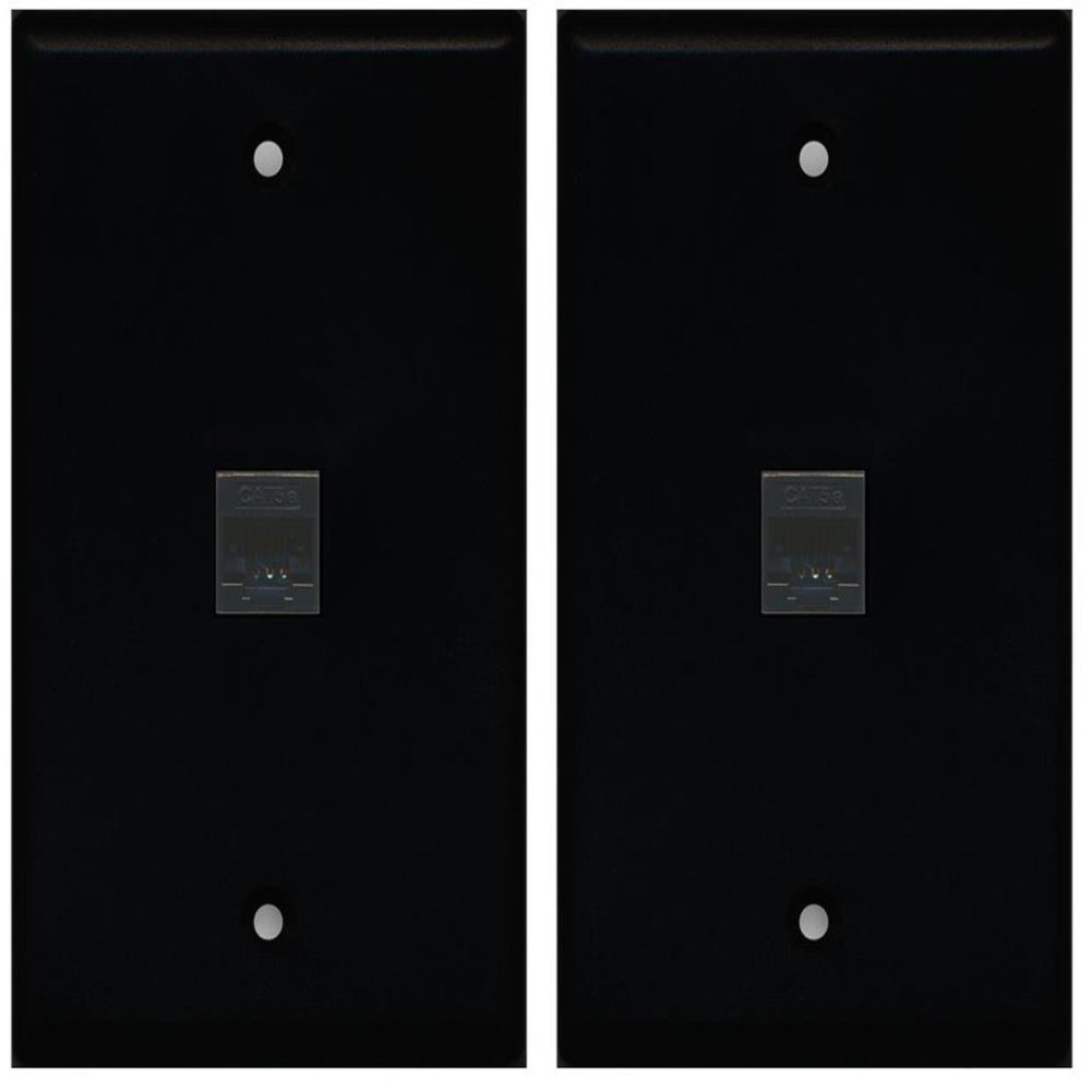 (2 Pack) RiteAV 1 Port Cat5e Rj45 Ethernet Wall Plate Black