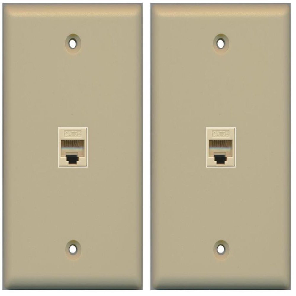 (2 Pack) RiteAV 1 Port Cat5e Rj45 Ethernet Wall Plate Ivory