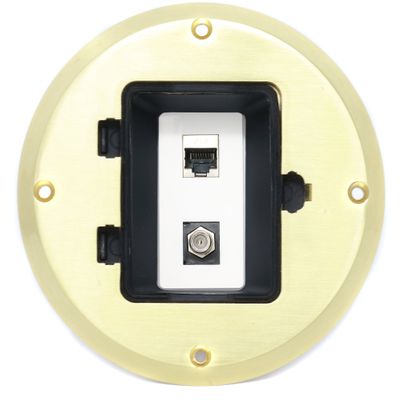 RiteAV Cat6 Shielded Ethernet Coax Cable TV Floor Box - Gold