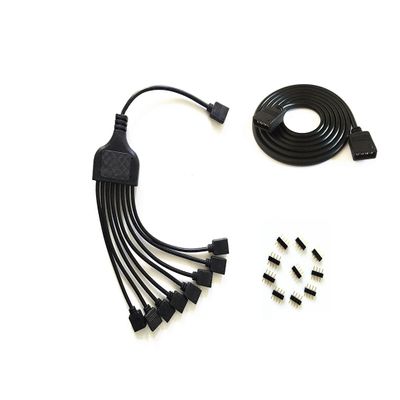 4 Pins black rgb LED Splitter Cable LED Strip Connector 8 Way Splitter Y Splitter for One to Eight RGB 5050 3528 LED Light Strips with,1m rgb wire10x male to male 4pin plugs