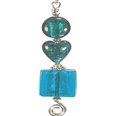 Teal Blue Glass Heart Ceiling Fan Pull Chain