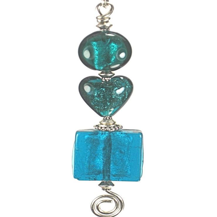 Teal Blue Glass Heart Ceiling Fan Pull Chain