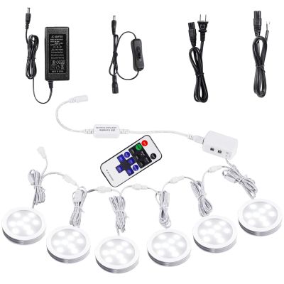 AIBOO Linkable Under Cabinet LED Lighting 12V Dimmable Puck Lights with Wireless RF Remote Control, Hardwired & Wall Plug in for Counter Lighting(6 Lights, Daylight White)