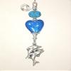 Silvery Dolphins and Starfish Blue Heart Glass Ceiling Fan Pull view 1