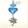 Silvery Dolphins and Starfish Blue Heart Glass Ceiling Fan Pull view 2