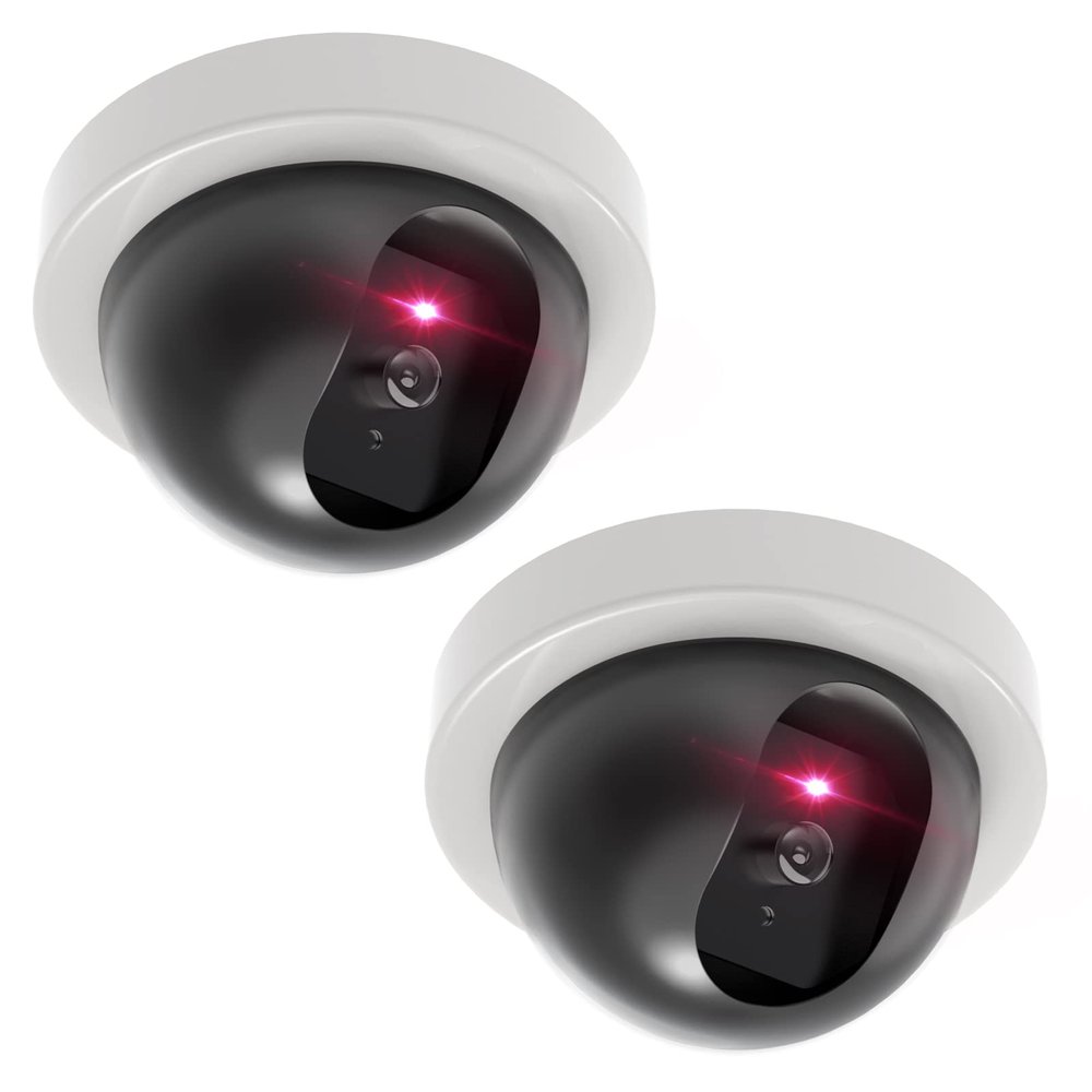 WALI CCTV Dome Fake Camera with Flashing Red Light, 2 Pack, White (SDW-2)