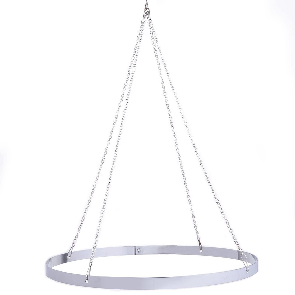 20-Inch Ceiling Draping Hoop Kit  Silver Metal Frame Hardware for 4 Hanging Panels Wedding Party Reception Decorations