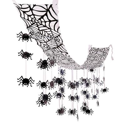 Fun Express Giant 12 Ft x 12" Hanging Black Spider Web Ceiling Halloween Decorations - Premium Indoor & Outdoor Scary Decor for Haunted House, Party, Office & Classroom | Reusable Design