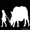 Girl Walking Rhinoceros Decal Vinyl Sticker|Cars Trucks Walls Laptop|White|7.5 X 3.8 in|URI453 view 1